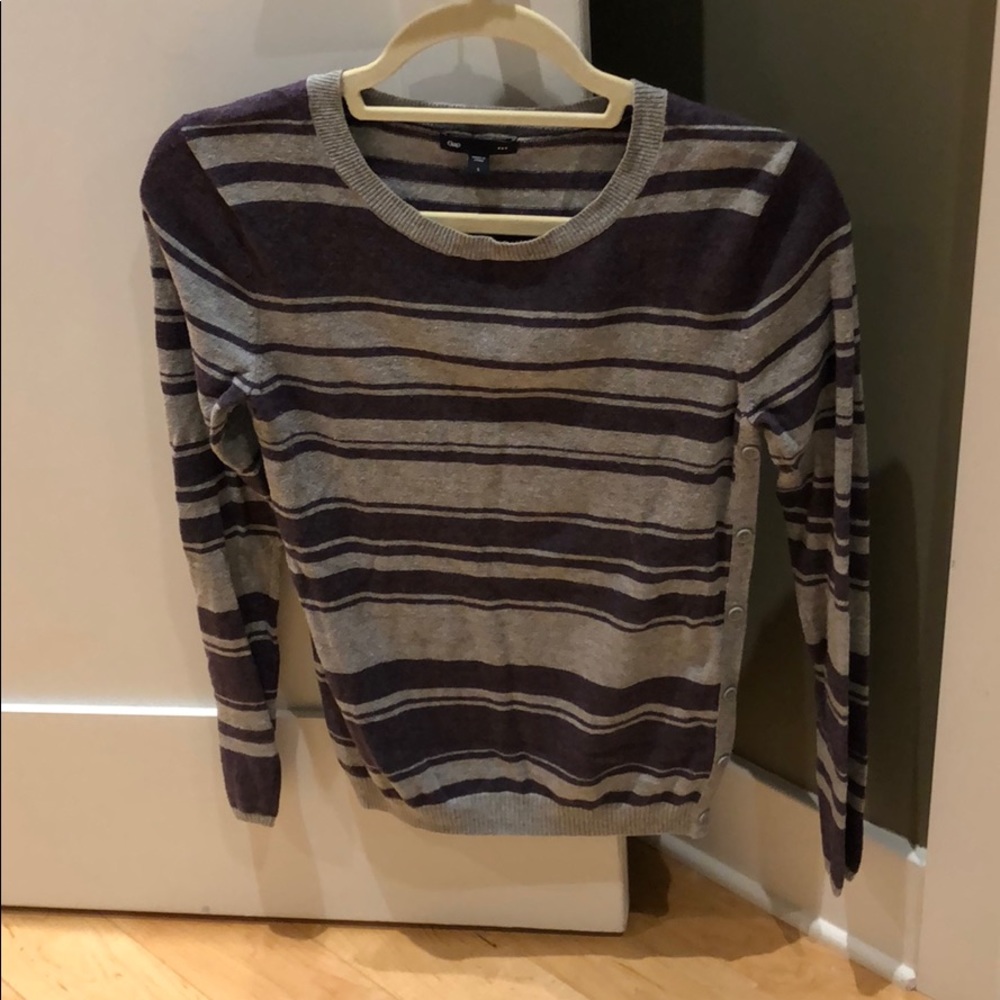 Grey and purple striped sweater